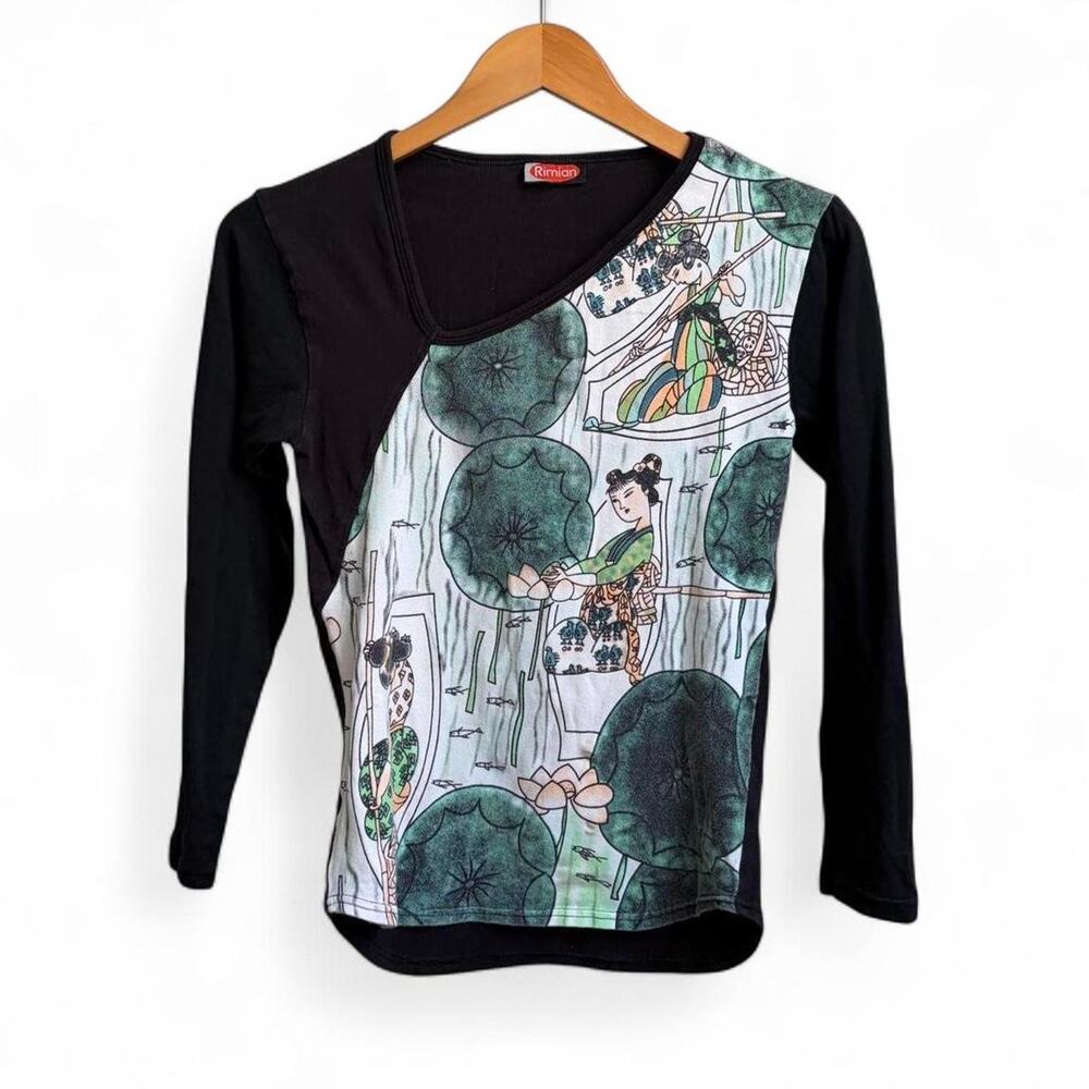 Vintage Y2K Rimian Japanese Print Asymmetric Cute Women’s XL Top